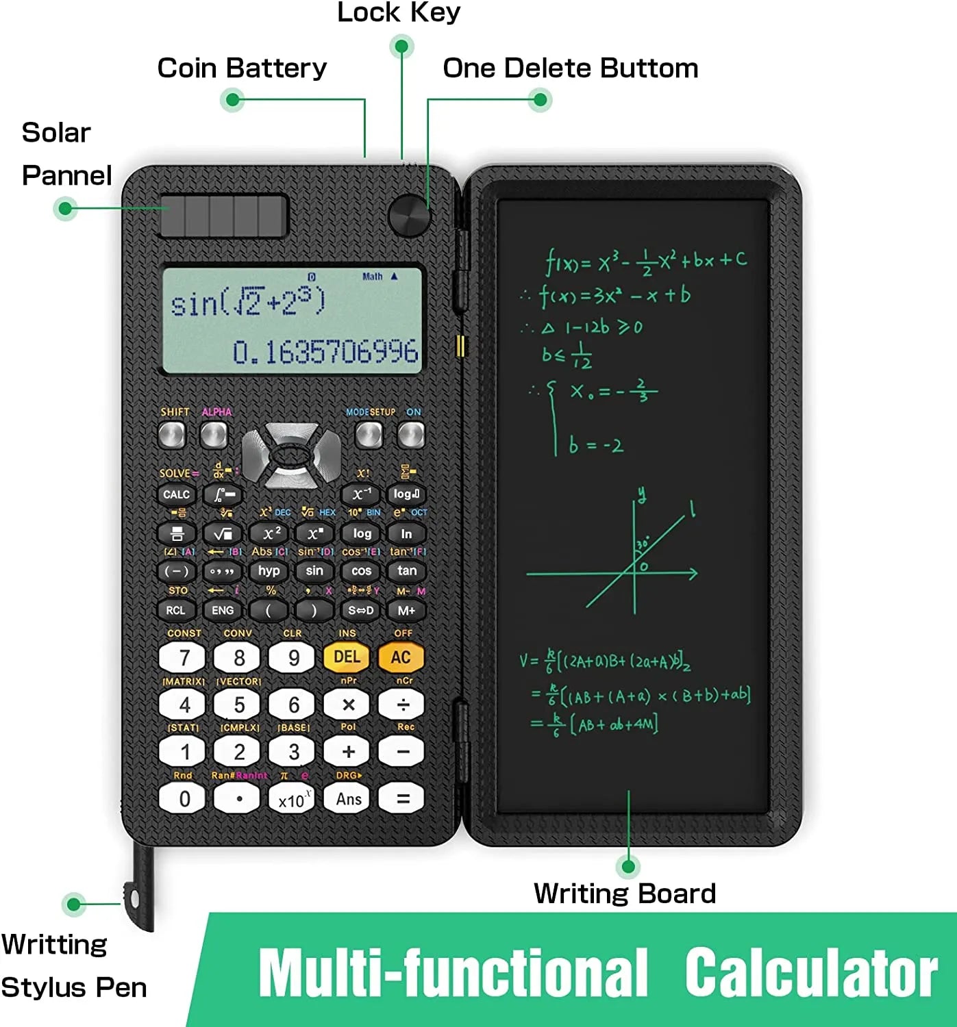 Solar Scientific Calculator with LCD Notepad 417 Functions Professional Portable Foldable Calculator for Students Upgraded 991ES